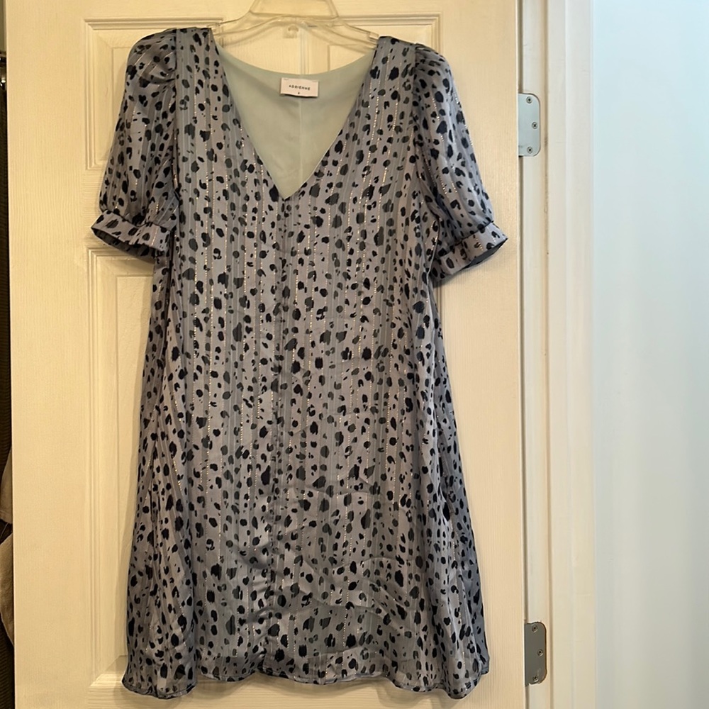 Adrienne blue printed and shimmery cocktail dress
